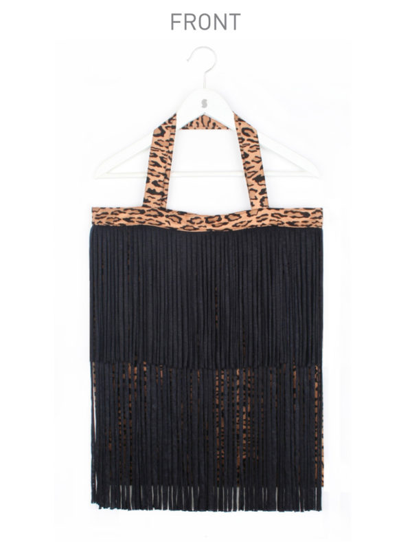 Leopard Print Tote Bag with Fringe